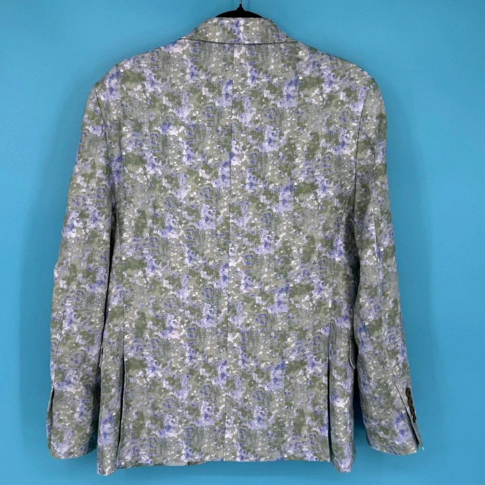 Tallia Mens‎ 36S Linen Sport Coat Blazer Green/Blue Abstract Floral Print